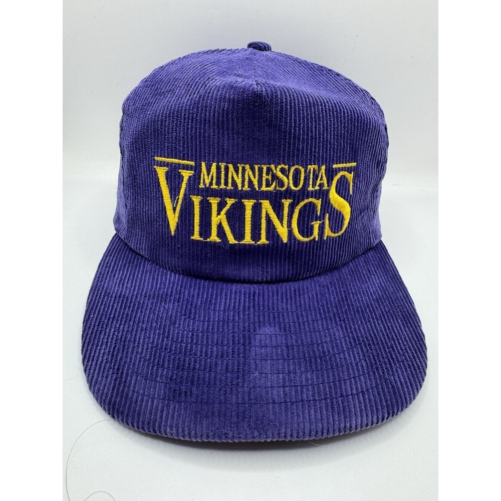Vintage Minnesota Vikings Corduroy Hat NFL Purple Strapback Cap Cracked Bill